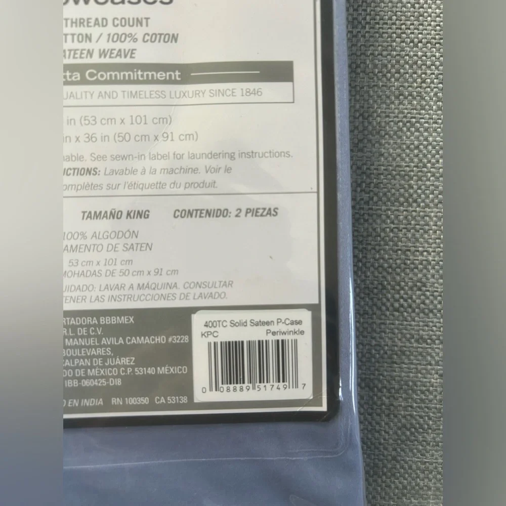 Wamsutta 400 Thread Count 100% Cotton Set Two Pillowcases Light Blue Periwinkle